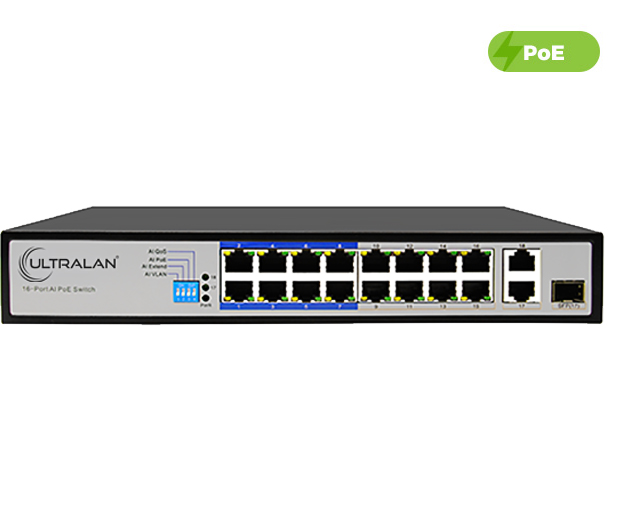 UltraLAN 16 Port 150W Fast Ethernet AI PoE Switch with 1 SFP & 2 GE Uplink